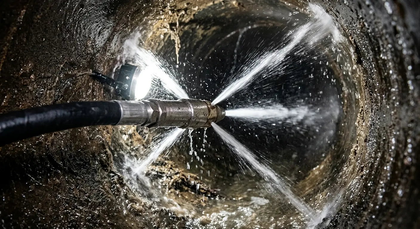 High-pressure hydro jetting nozzle cleaning sewer pipe for Storm Drain Cleaning in Monrovia
